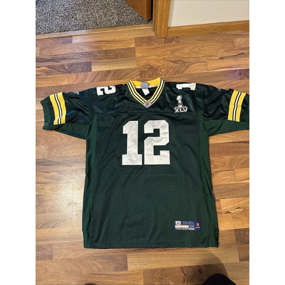 Reebok On Field Aaron Rodgers Super Bowl Patch #12 Jersey Size 54
